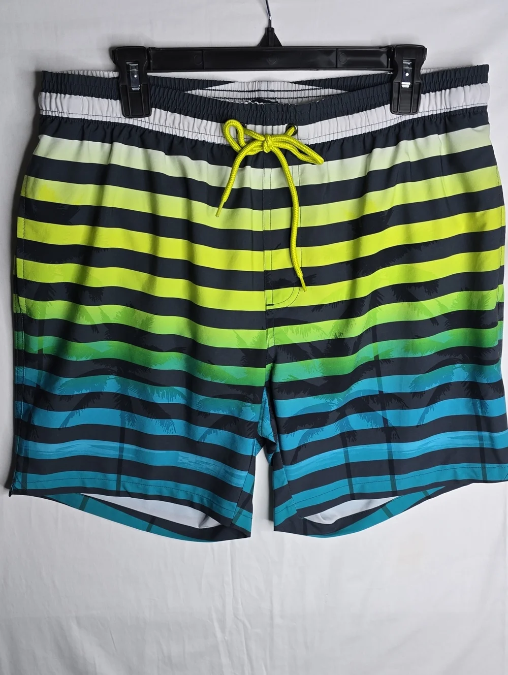 Hot Coals Men's Gradient Green Blue Stripe Swim Trunks Beach Swim Summer